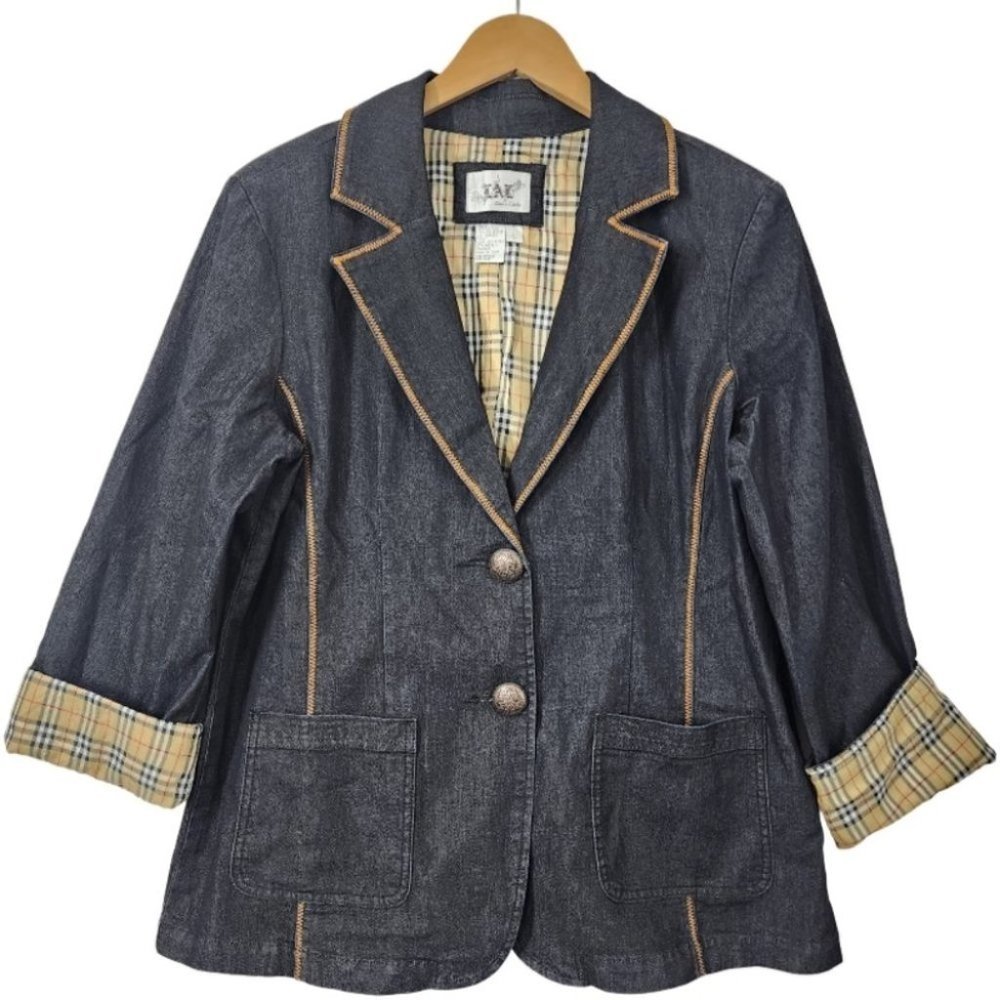 LaL Live a little Plaid Button Women's Blazer L